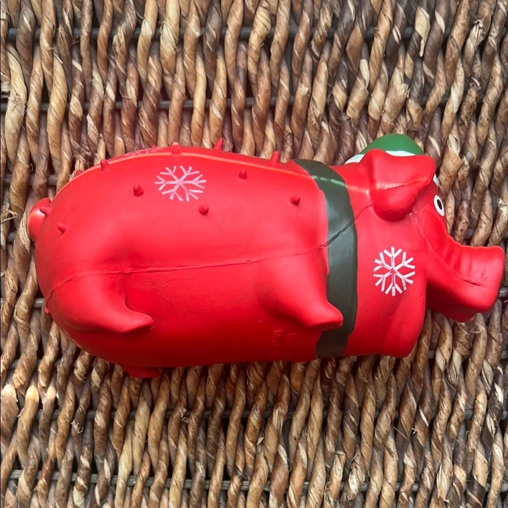 Vibrant Red and Green Holiday Squeaky Dog Toy with Spiky Texture